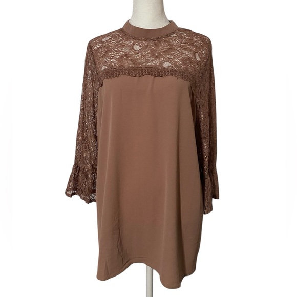 Inny Mauve Lace Detail Bell Sleeves Tunic Top - Picture 1 of 12